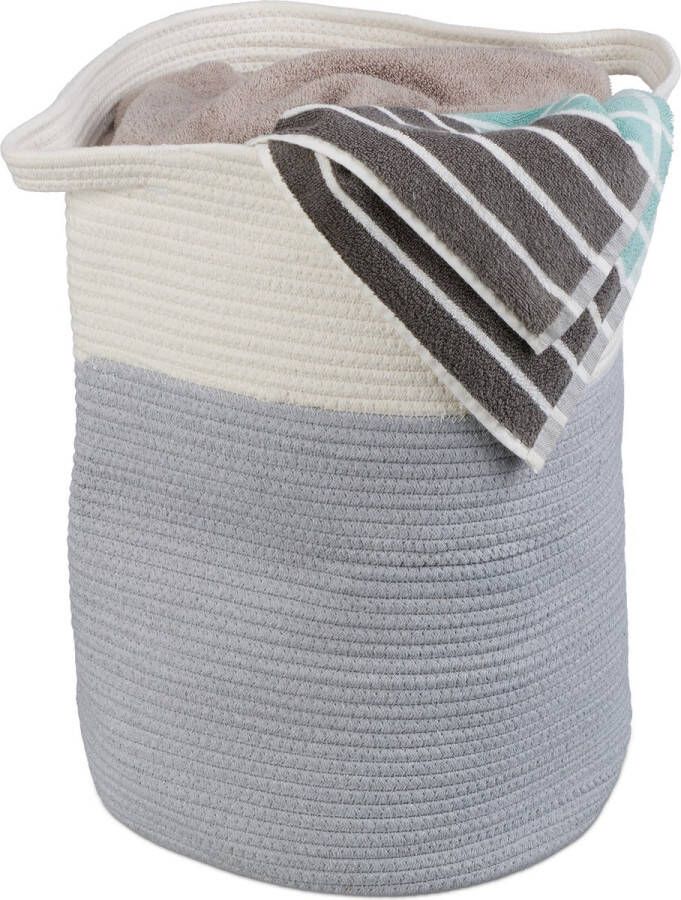 Relaxdays opbergmand van katoen opvouwbare wastas wasmand met handgrepen toiletmand