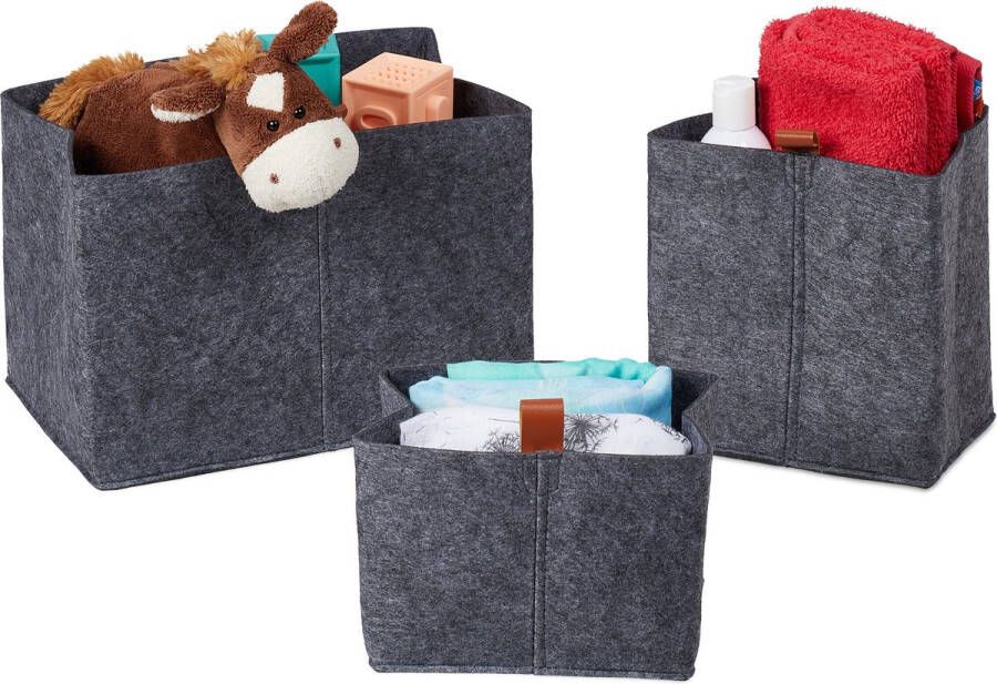 Relaxdays opbergmand vilt set van 3 opvouwbaar kastmand speelgoedmand kinderkamer