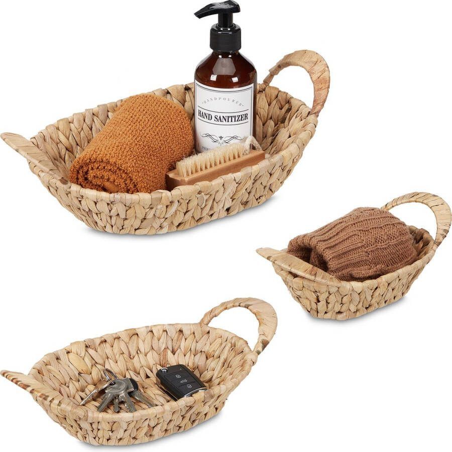 Relaxdays opbergmand waterhyacint set van 3 gevlochten mand 3 groottes handgrepen
