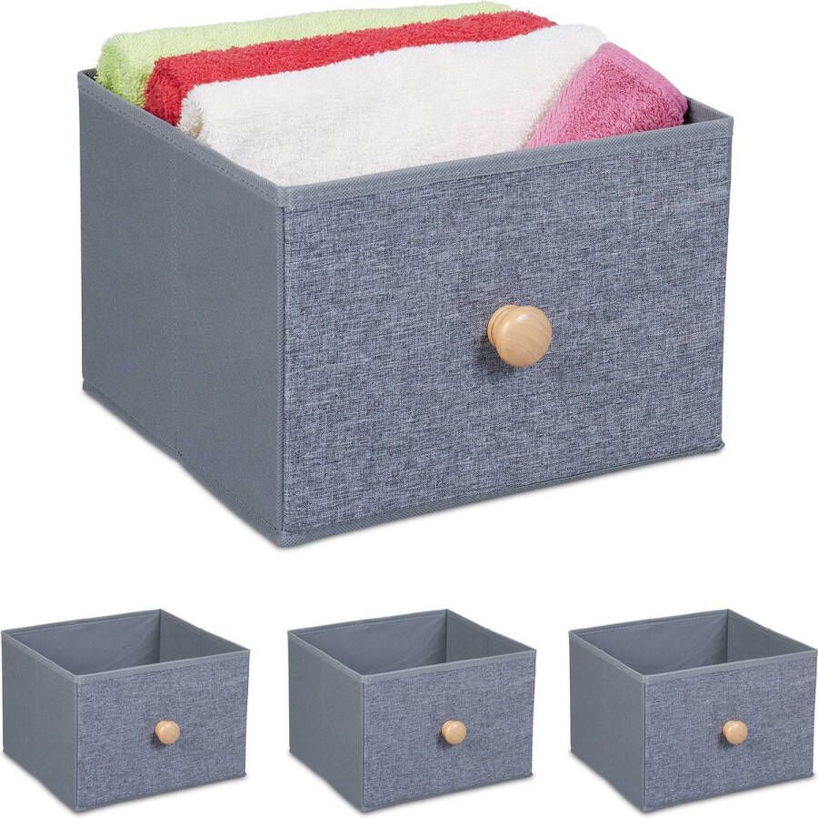 Relaxdays opbergmanden met handgreep set van 4 kastmand opbergbox 16 liter stof