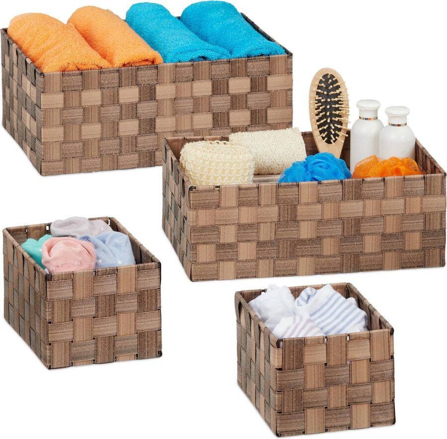 Relaxdays opbergmandjes badkamer set van 4 manden set badkamermand zonder deksel bruin