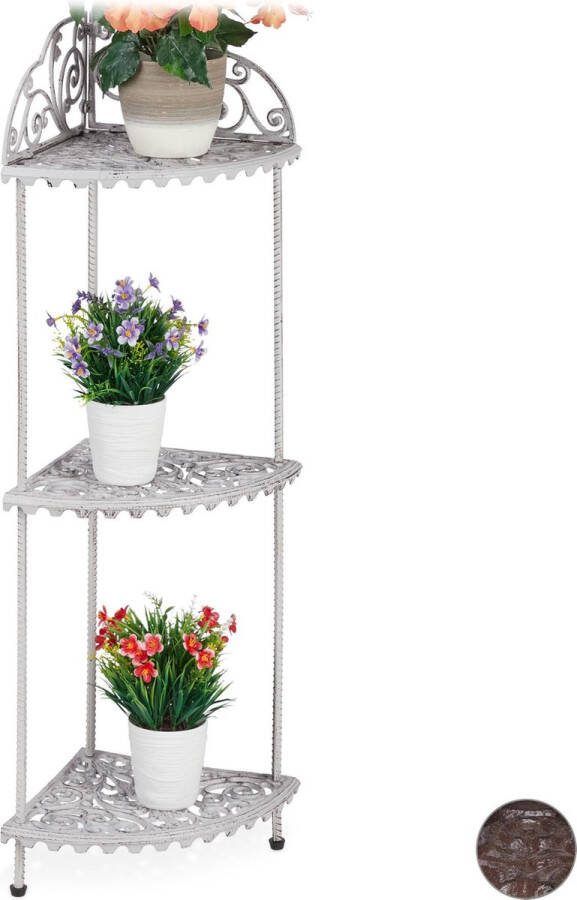Relaxdays opbergrek hoek vintage plantenrek plantenstandaard hoekrek gietijzer wit