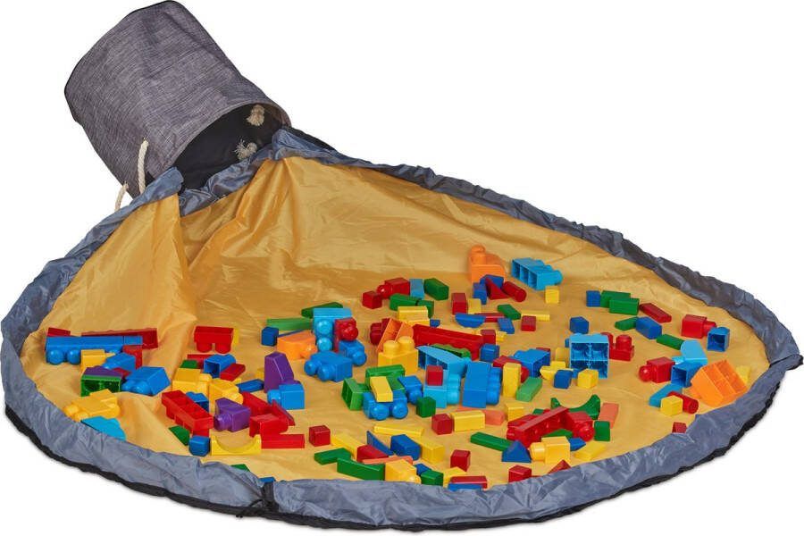 Relaxdays Opbergzak met speelkleed speelgoedzak speelgoedkleed opbergtas speelgoed grijs-oranje
