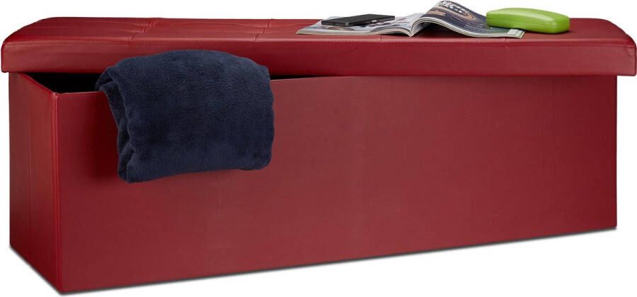 Relaxdays opbergbank kunstleer opvouwbaar XL 3-zits bank met opslagruimte halbank purper