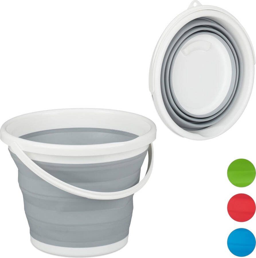 Relaxdays opvouwbare emmer 10 liter opvouwbaar flexibel voor camping draagbaar grijs