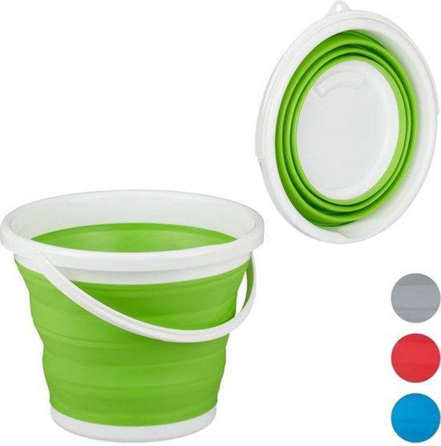 Relaxdays opvouwbare emmer 10 liter opvouwbaar flexibel voor camping draagbaar groen