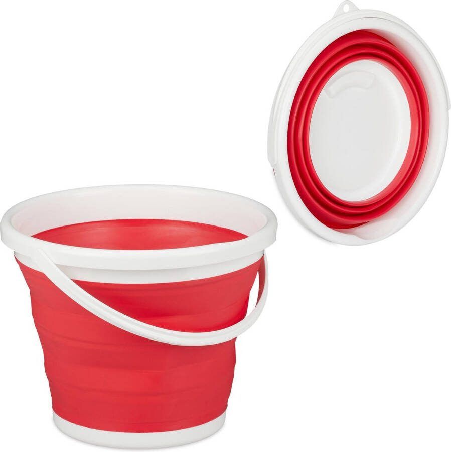 Relaxdays opvouwbare emmer 10 liter opvouwbaar flexibel voor camping draagbaar rood