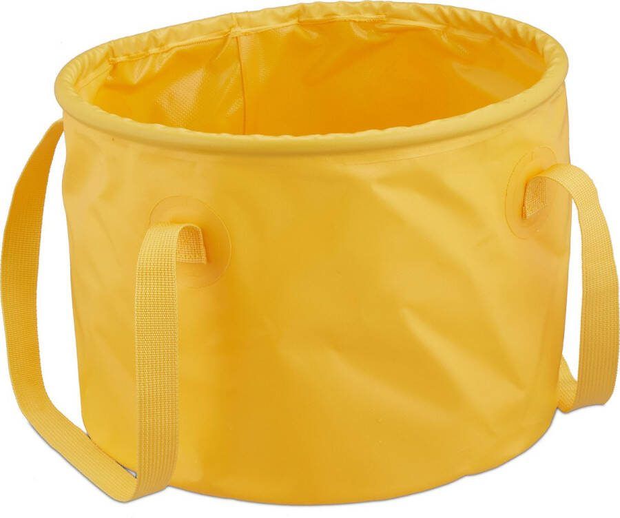 Relaxdays opvouwbare emmer camping 15 l met hengsel plooibaar visemmer outdoor geel