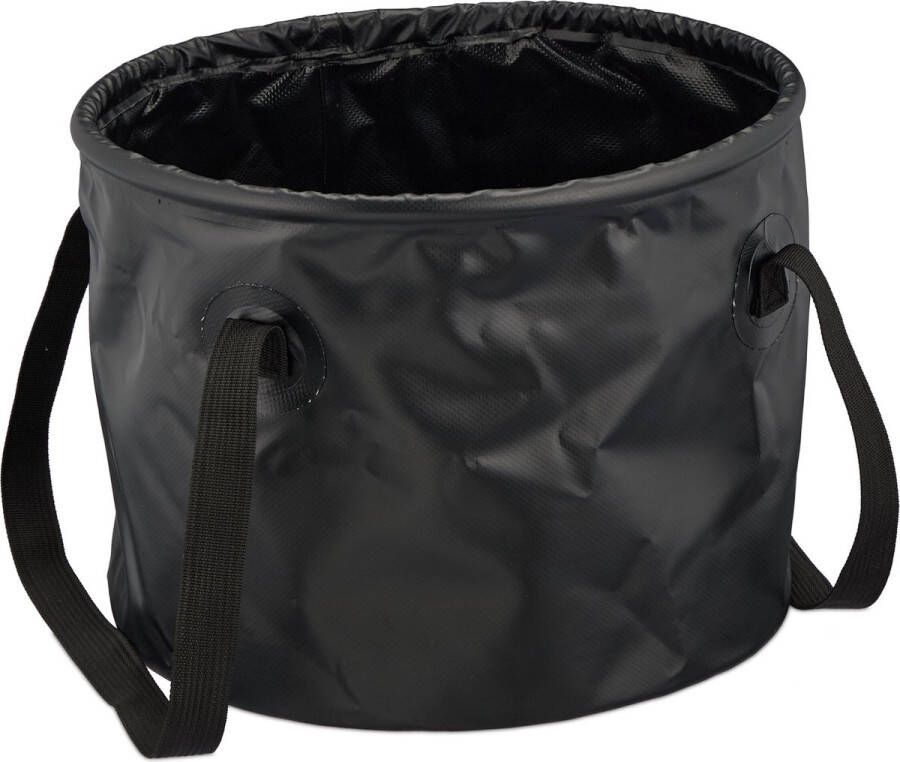 Relaxdays opvouwbare emmer camping 15 l met hengsel plooibaar visemmer outdoor zwart