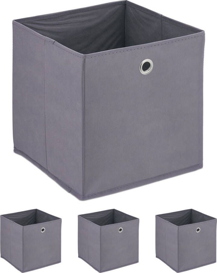 Relaxdays opvouwbare opbergmand set van 4 stoffen mand moderne speelgoedmand vierkant
