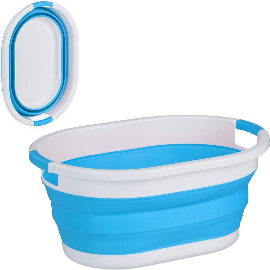 Relaxdays opvouwbare wasmand 24 liter kunststof wasgoedmand inklapbare heupwasmand blauw