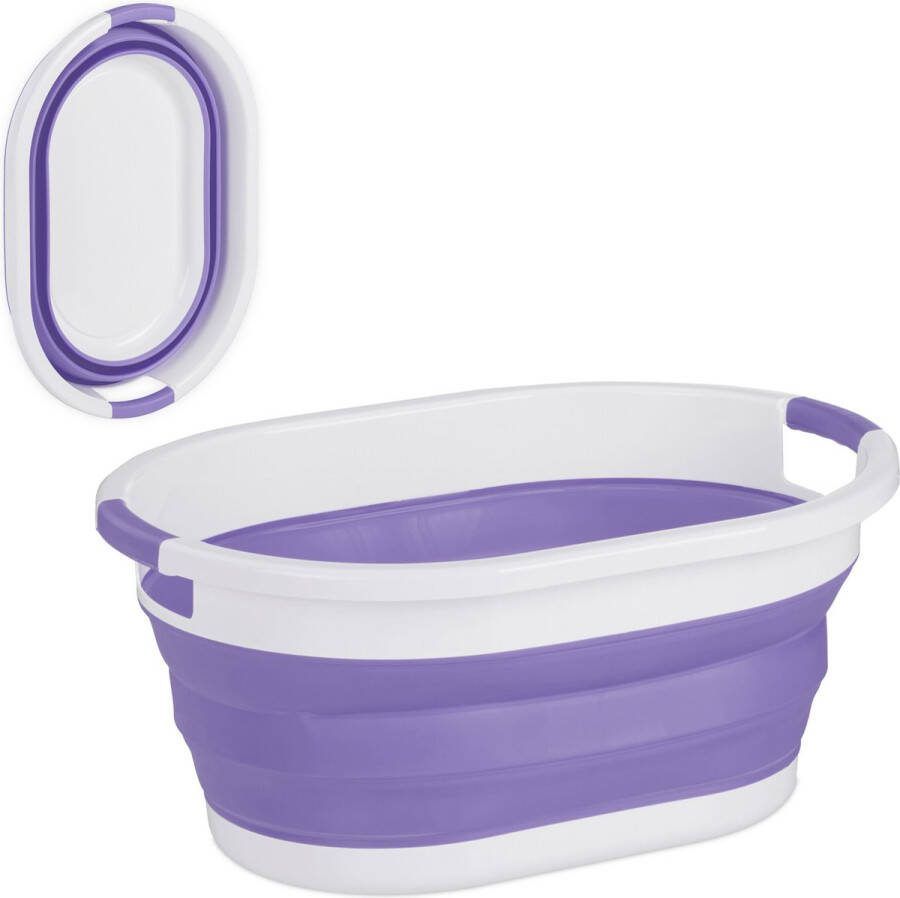 Relaxdays opvouwbare wasmand 24 liter kunststof wasgoedmand inklapbare heupwasmand Paars