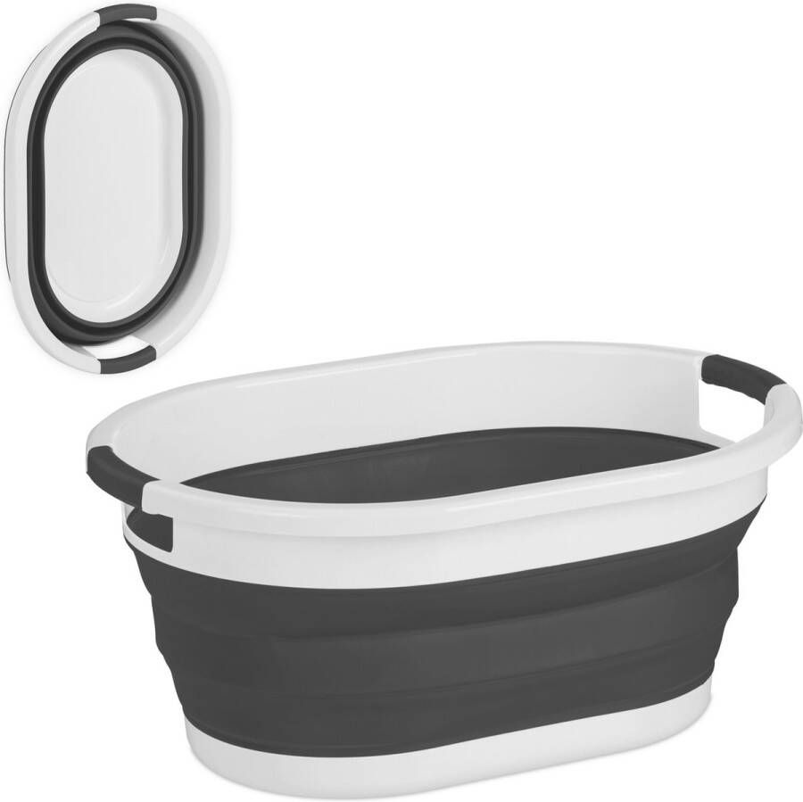 Relaxdays opvouwbare wasmand 24 liter kunststof wasgoedmand inklapbare heupwasmand zwart