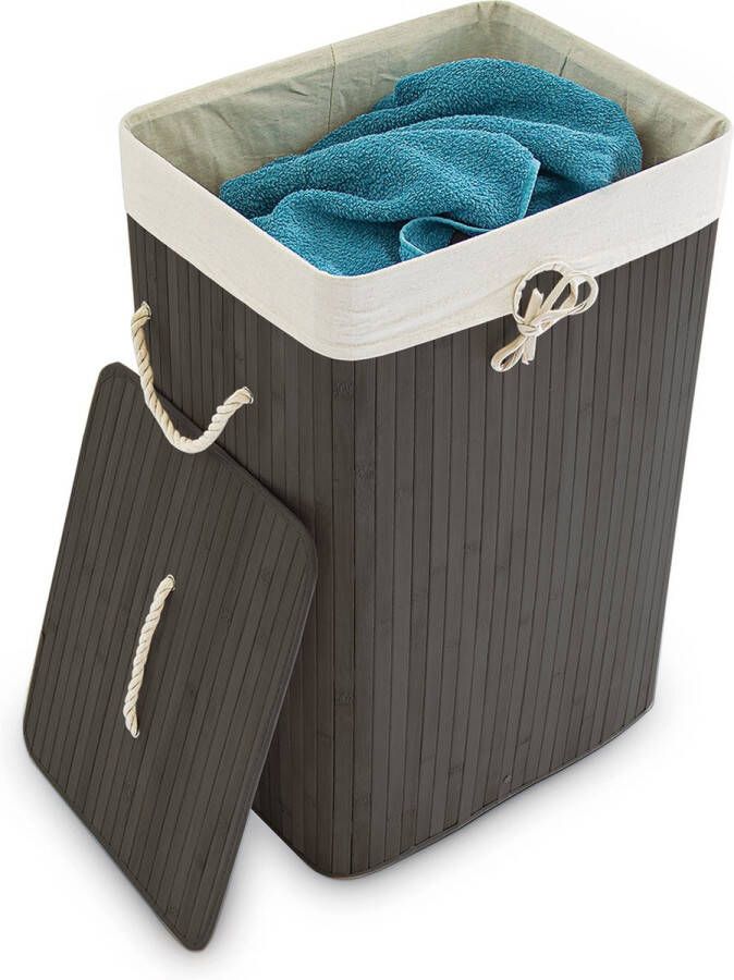Relaxdays Opvouwbare wasmand Bamboe hout Waszak katoen 3 kleuren 65 cm