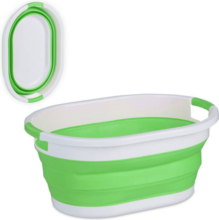 Relaxdays opvouwbare wasmand kunststof draagbare wasgoedmand 36 liter heupwasmand groen