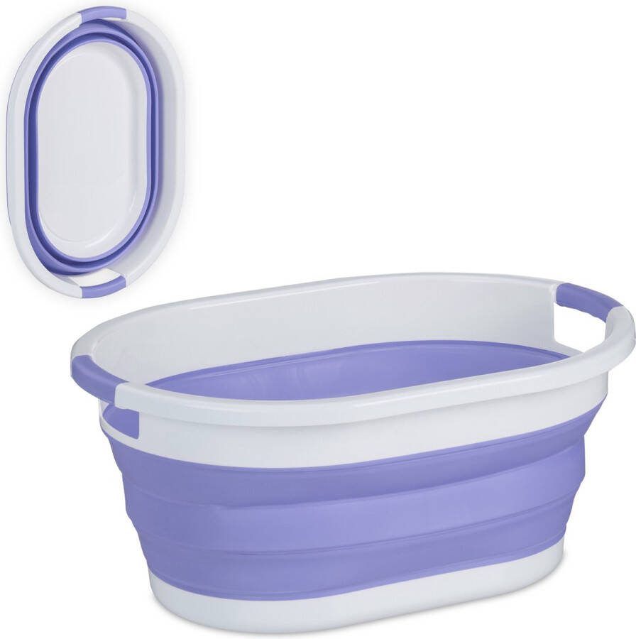 Relaxdays opvouwbare wasmand kunststof draagbare wasgoedmand 36 liter heupwasmand Paars