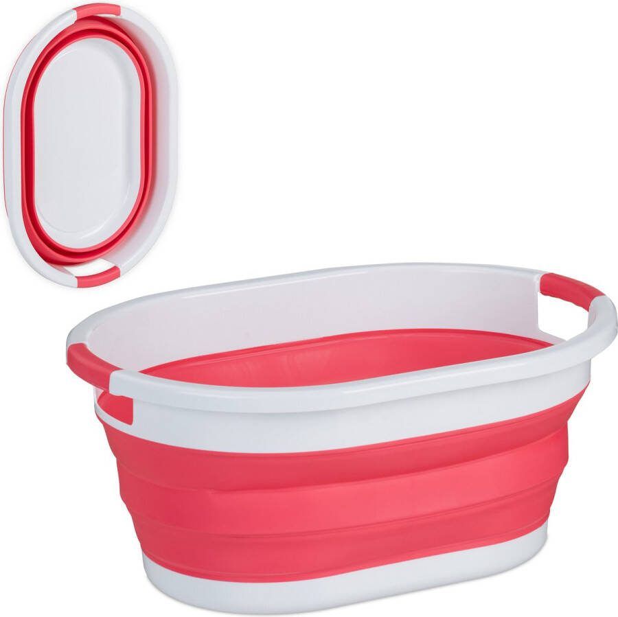 Relaxdays opvouwbare wasmand kunststof draagbare wasgoedmand 36 liter heupwasmand roze