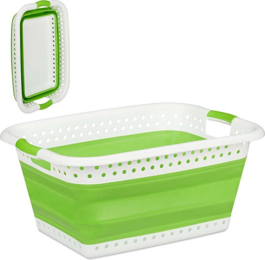 Relaxdays opvouwbare wasmand plastic kunststof mand voor wasgoed inklapbaar 37 L lichtgroen