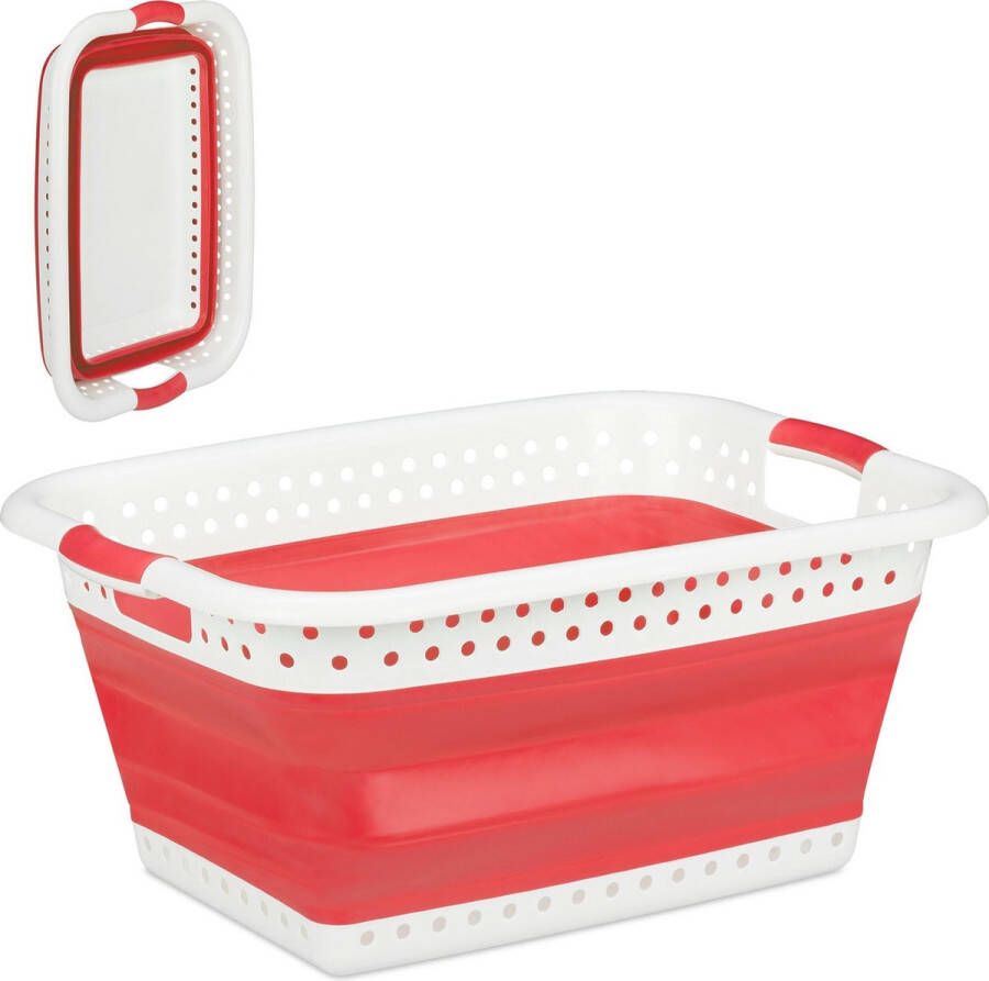 Relaxdays opvouwbare wasmand plastic kunststof mand voor wasgoed inklapbaar 50 L rood