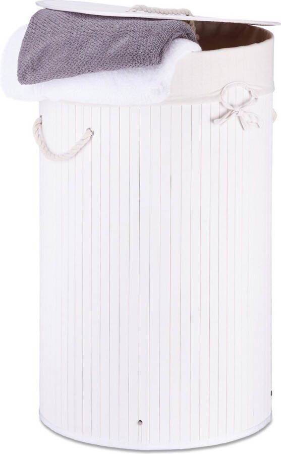 Relaxdays Opvouwbare wasmand rond Bamboe hout Ronde was mand 80 liter 65 cm hoog.
