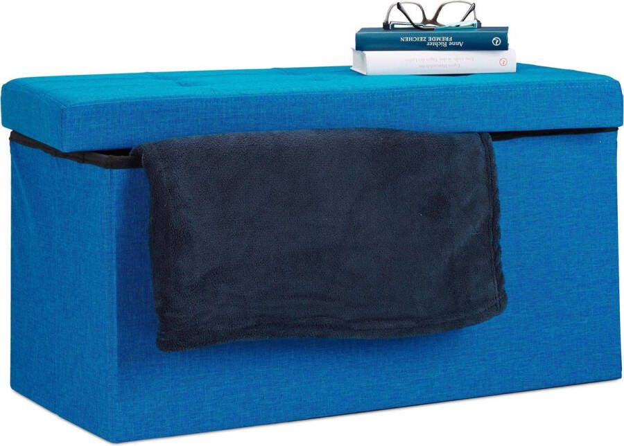 Relaxdays opvouwbare zitbank linnen zitkist met opslagruimte bank 38 x 76 x 38 cm blauw