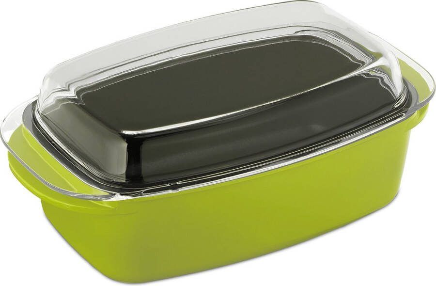 Relaxdays Ovenschaal met deksel aluminium en glas braadslede antiaanbaklaag groen
