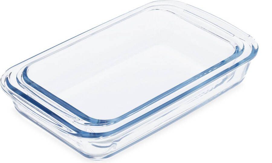 Relaxdays ovenschaal set van 2 lasagneschaal glas ovenschotel magnetronbestendig