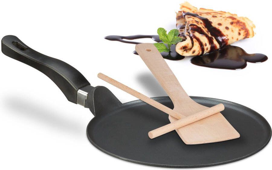 Relaxdays pannenkoekenpan met accessoires crêpe pan inductie Ø 25 cm deegverdeler