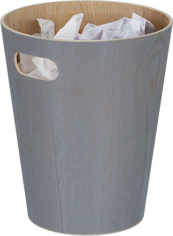 Relaxdays papierbak kantoor prullenmand hout papier verzamelbak oud papier bak grijs