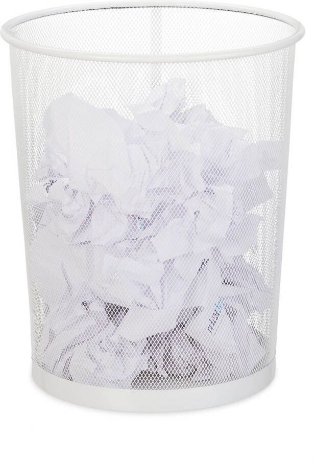 Relaxdays papiermand metaal prullenmand wit prullenbak papierbak 20 l groot
