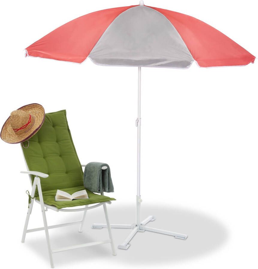 Relaxdays parasol 160 cm strandparasol lichtgewicht kantelbaar kleine stokparasol