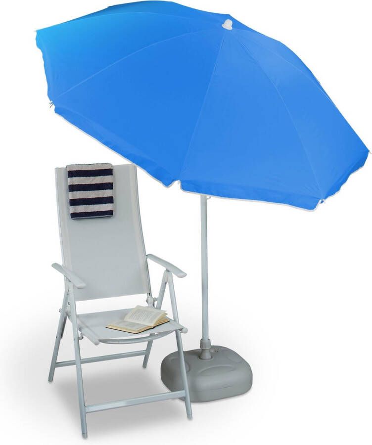 Relaxdays parasol met knikarm 180 cm kantelbare strandparasol ronde tuinparasol balkon blauw