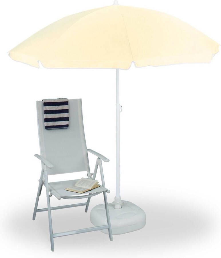 Relaxdays parasol met knikarm 180 cm kantelbare strandparasol ronde tuinparasol balkon Naturel