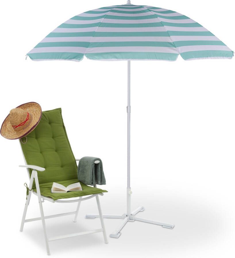 Relaxdays parasol met draagtas strandparasol 160 cm tuinparasol kantelbaar camping
