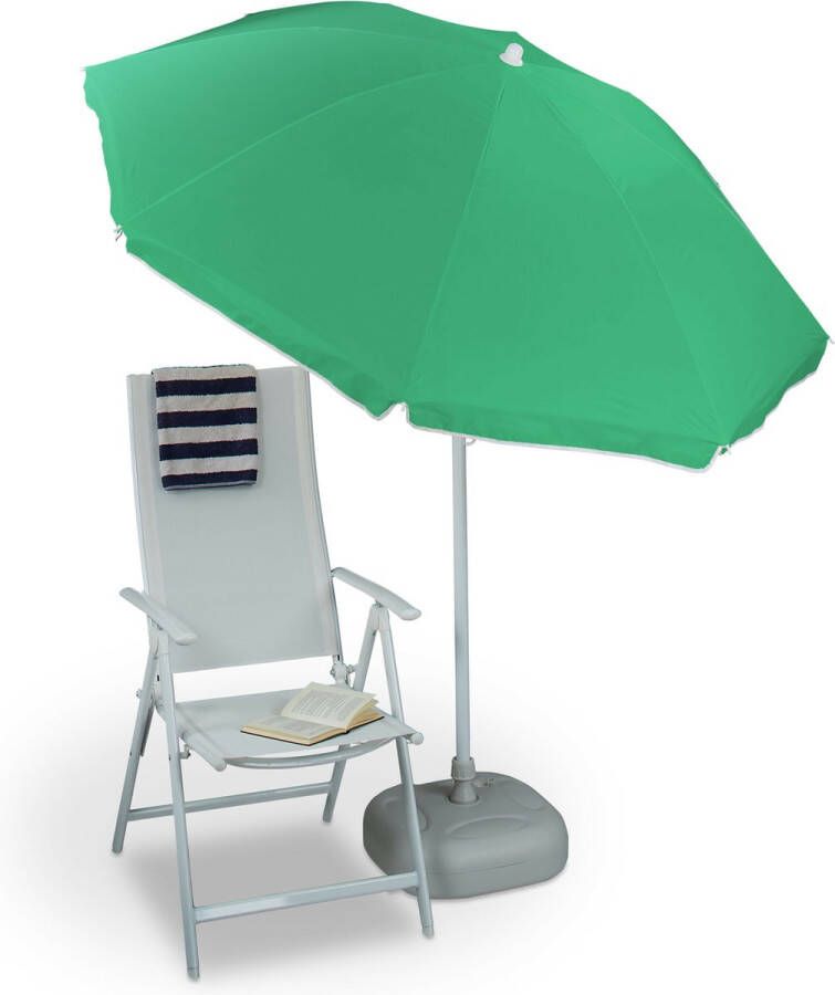 Relaxdays parasol met knikarm 180 cm kantelbare strandparasol ronde tuinparasol balkon groen