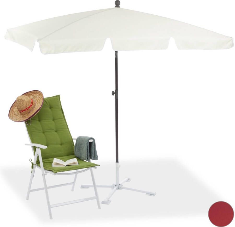 Relaxdays parasol rechthoekig 200 x 120 cm strandparasol stokparasol balkon of tuin wit