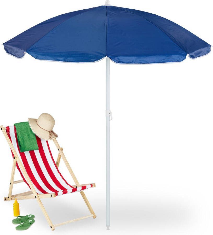 Relaxdays parasol strandparasol kantelbaar zonnescherm 160 cm draagtas