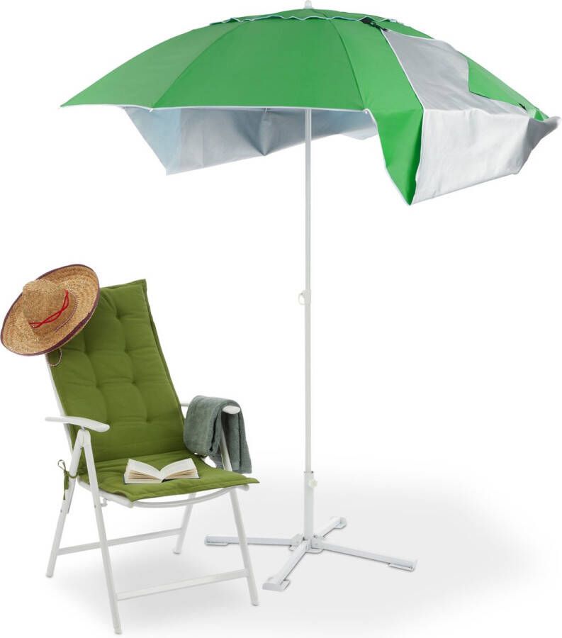 Relaxdays parasol strandtent strandparasol met windscherm uv 50 stokparasol rond groen