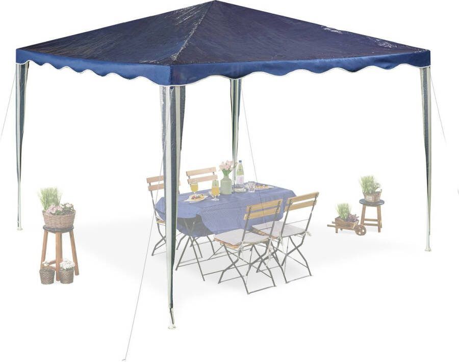 Relaxdays partytent 3x3 m feesttent met golfjes zonder zijwanden PE en staal blauw