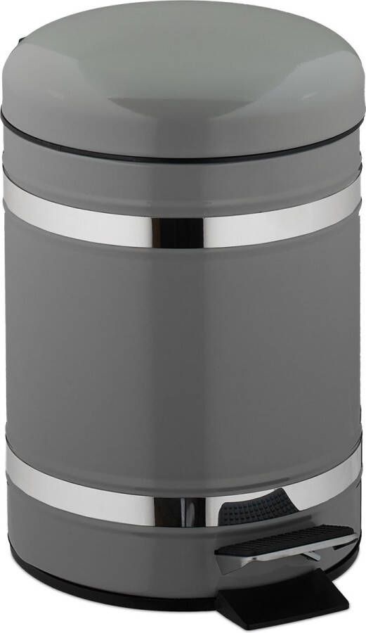Relaxdays pedaalemmer 3 liter softclose prullenbak badkamer metaal kleurkeuze Lichtgrijs