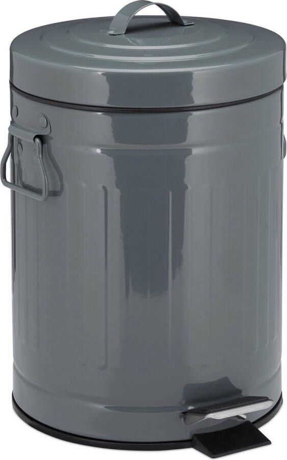 Relaxdays pedaalemmer retro 5 liter binnenemmer prullenbak met deksel afvalemmer grijs