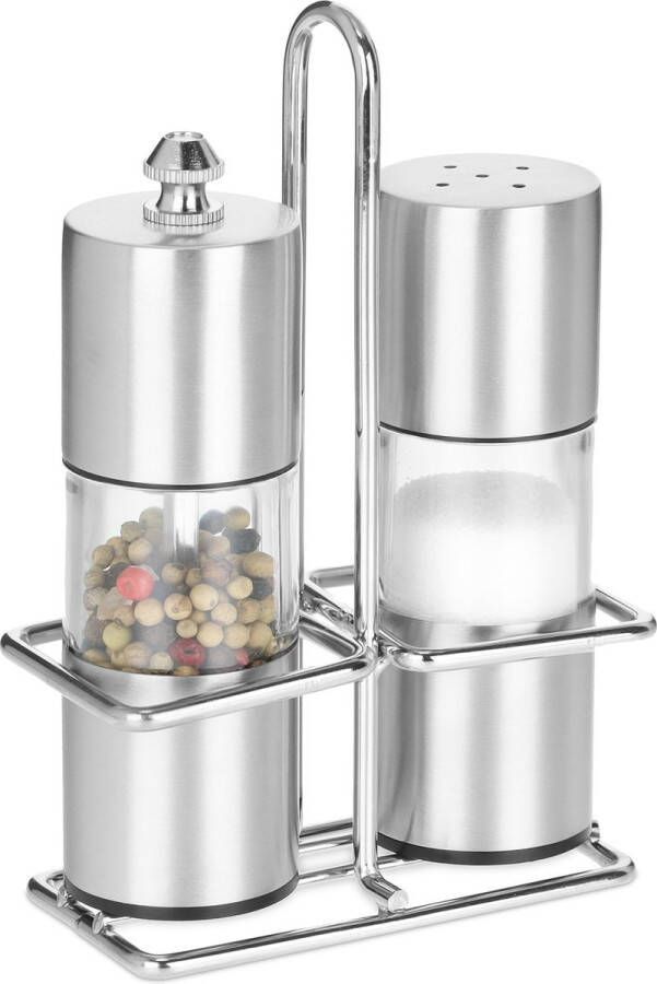 Relaxdays peper- en zoutstel met houder keukenmolen maalwerk schroefdop rvs