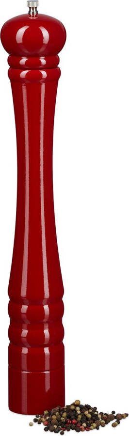 Relaxdays pepermolen 40 cm berkenhout keramiek maalwerk kruidenmolen zoutmolen rood