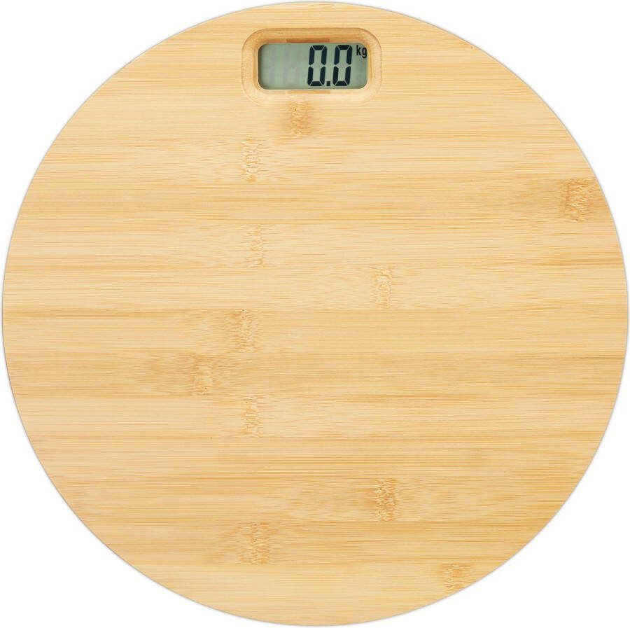 Relaxdays personenweegschaal bamboe weegschaal tot 180 kg rond kg & lbs