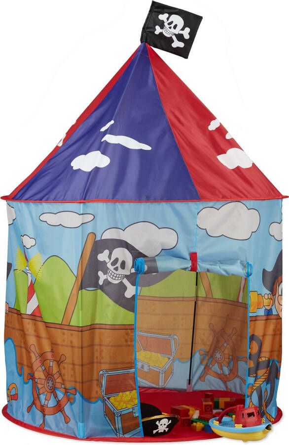 Relaxdays piraten speeltent voor jongens kindertent piratentent met vlag speelhuis