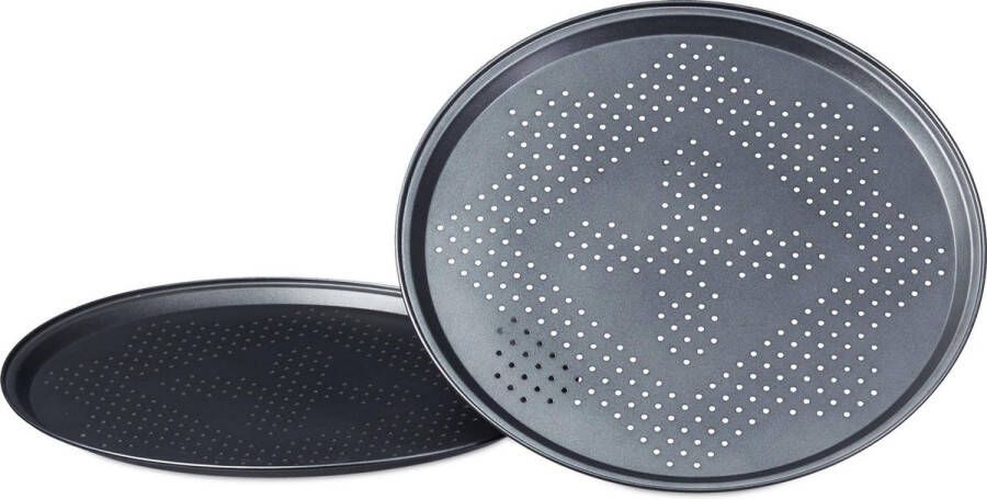 Relaxdays pizza bakplaat geperforeerd ronde pizza bakblik antiaanbaklaag Pak van 2
