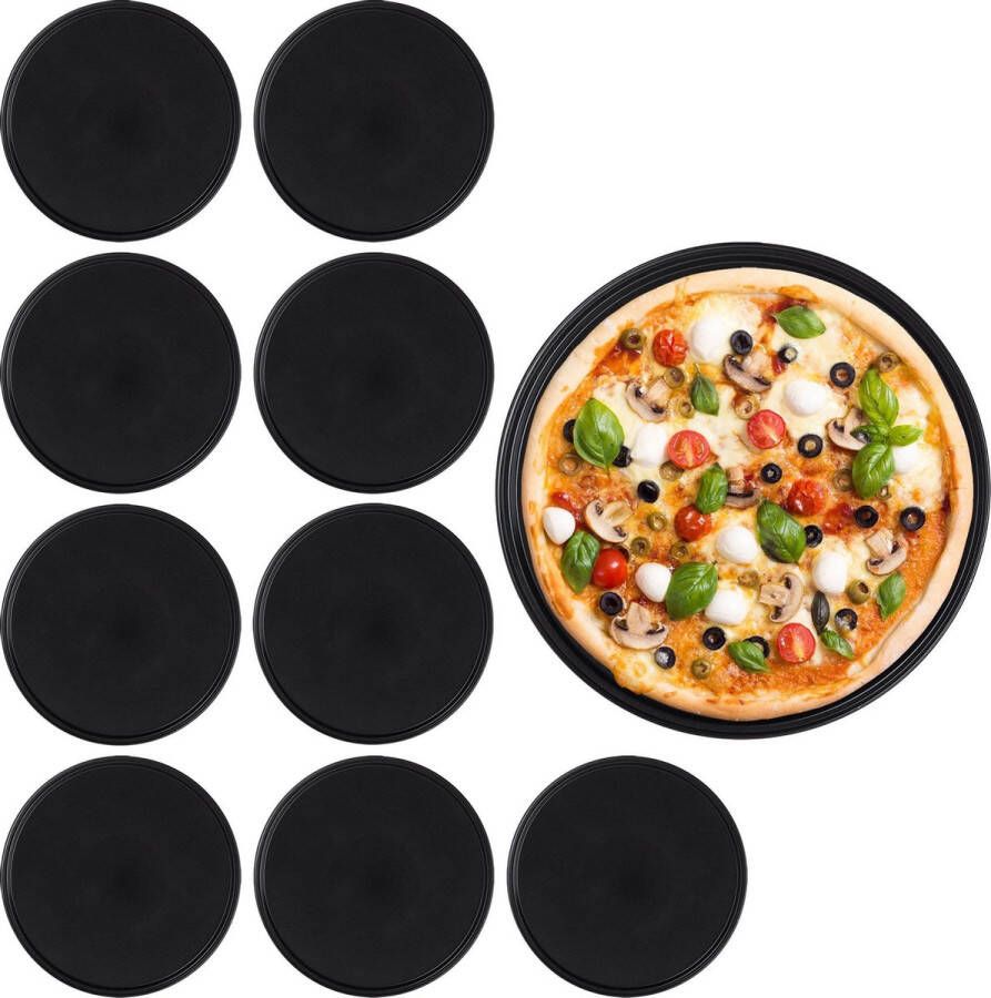 Relaxdays pizzaplaat rond pizza bakvorm 10 stuks antiaanbaklaag pizzavorm ∅ 32 cm