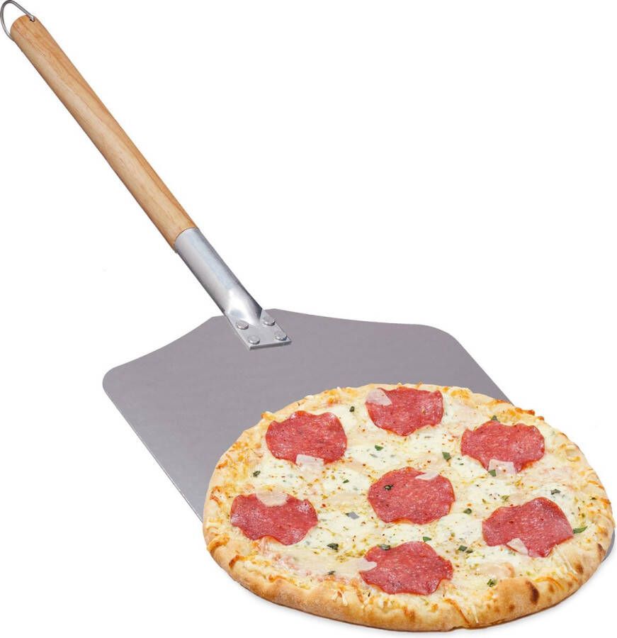 Relaxdays pizzaschep aluminium lange houten steel schep voor pizza pizzaspatel xl