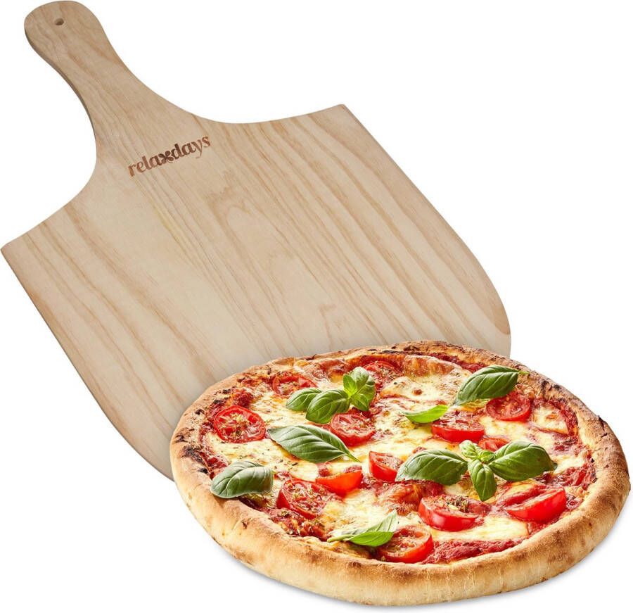 Relaxdays Pizzaschep hout pizzaplank met handgreep pizzaspatel voor pizza of brood