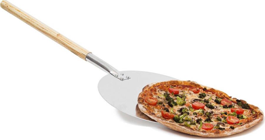 Relaxdays pizzaschep rond aluminium pizzaspatel broodschep hout pizza schep